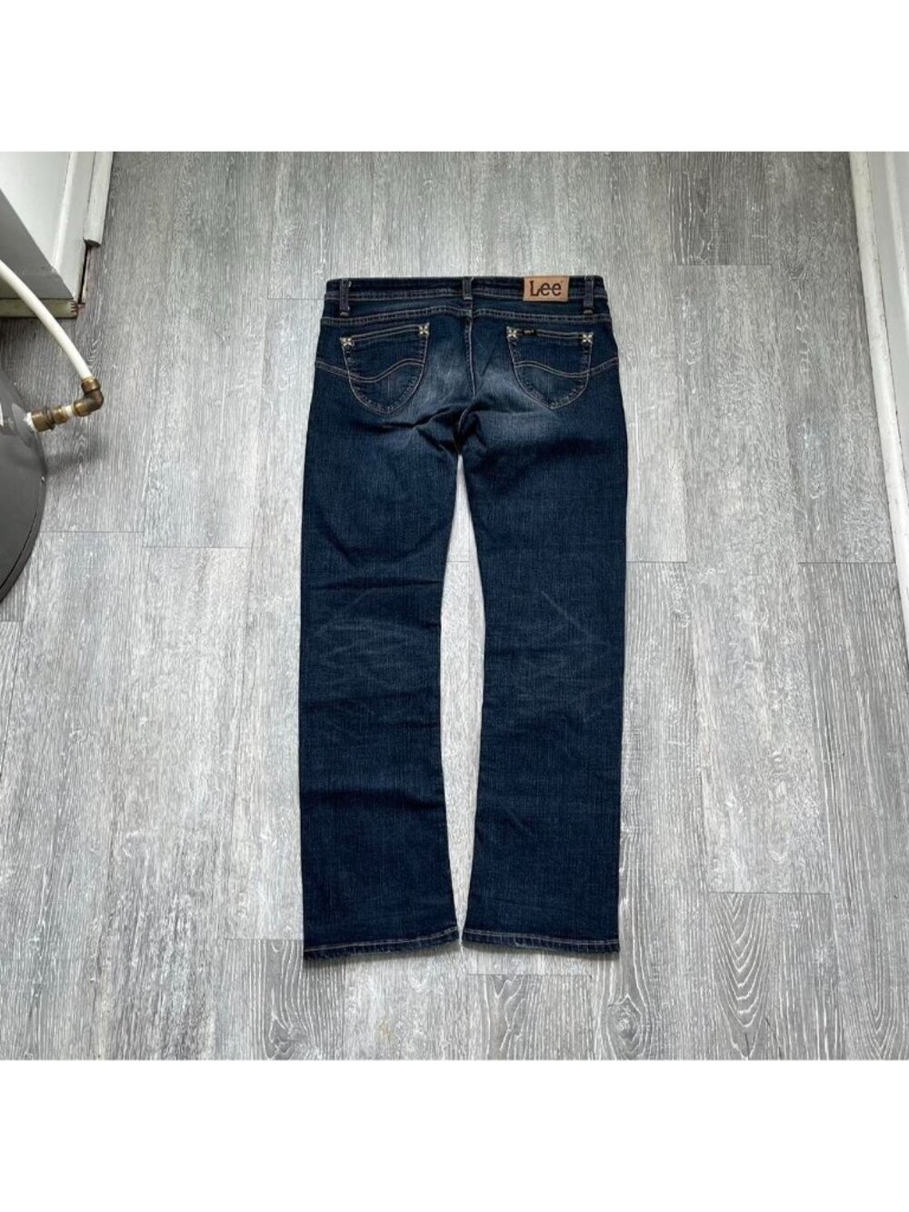 Navy Blue / White Lee Low-Rise / Boot Cut Faded / Embroidered Denim Jeans
